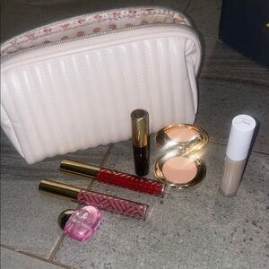 Elegant Makeup Set with Cream and Red Tones